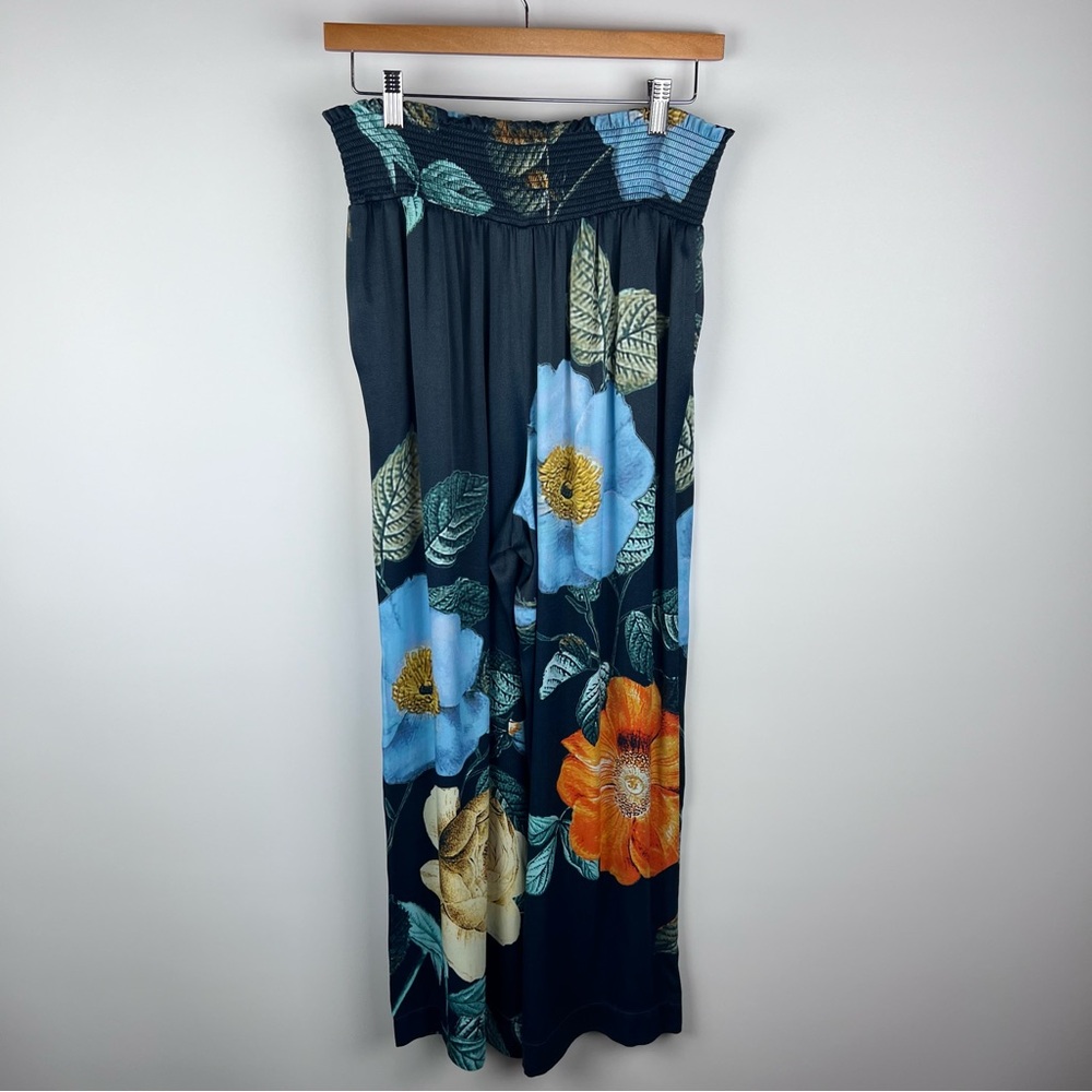 Anthropologie Maeve Saria Smocked Floral Pull On Wide Leg Pants Blue Size S - Picture 8 of 11